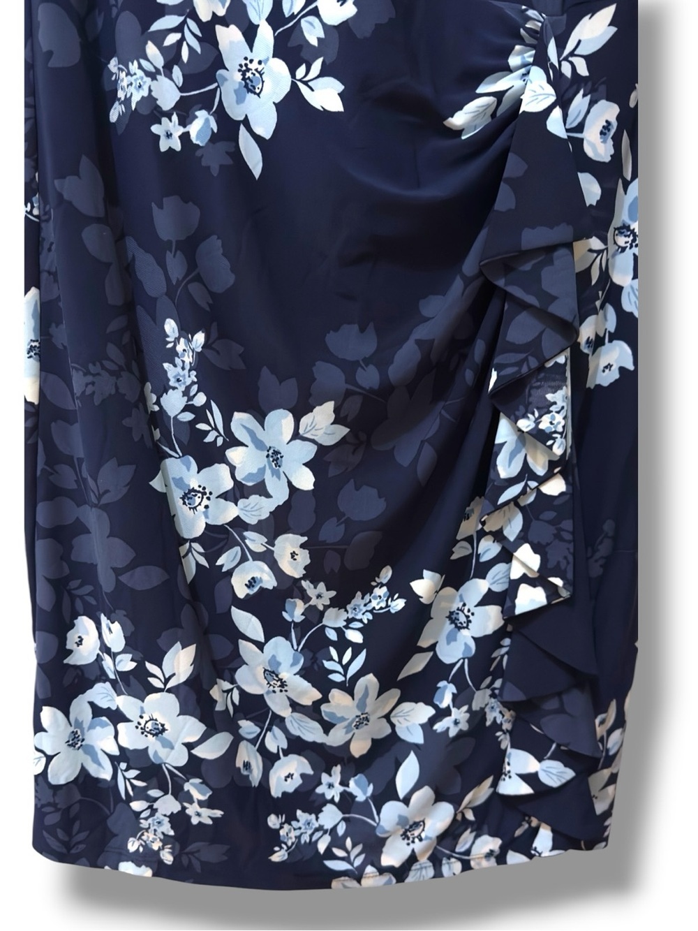 Chaps | NWOT Navy Floral Ruched Ruffle Sleeveless Twist-Detail Sheath Dress (XL) - Picture 4 of 14